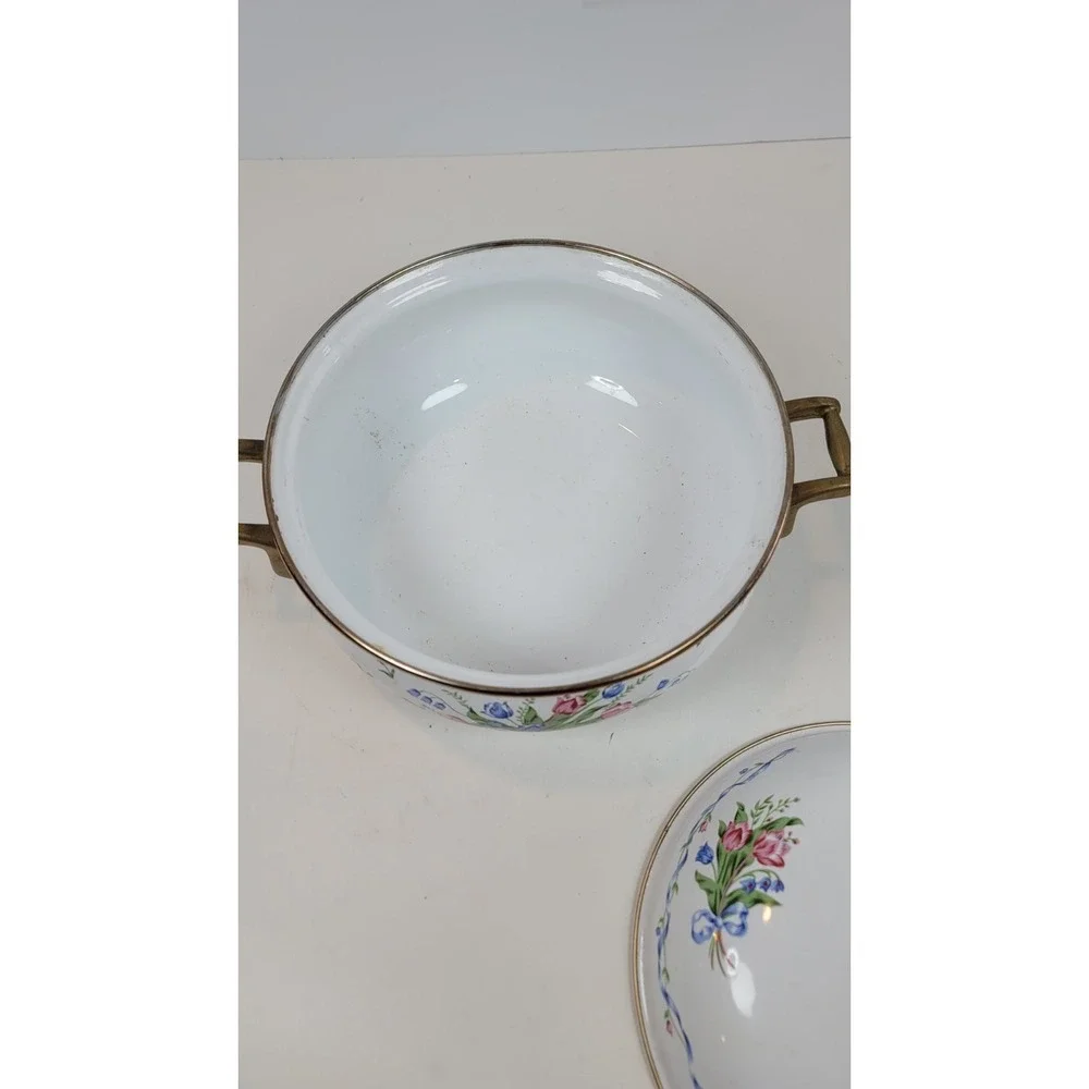 Lincoware Enamelware Brass Tulip French Fleur Dutch Oven 2 Qt